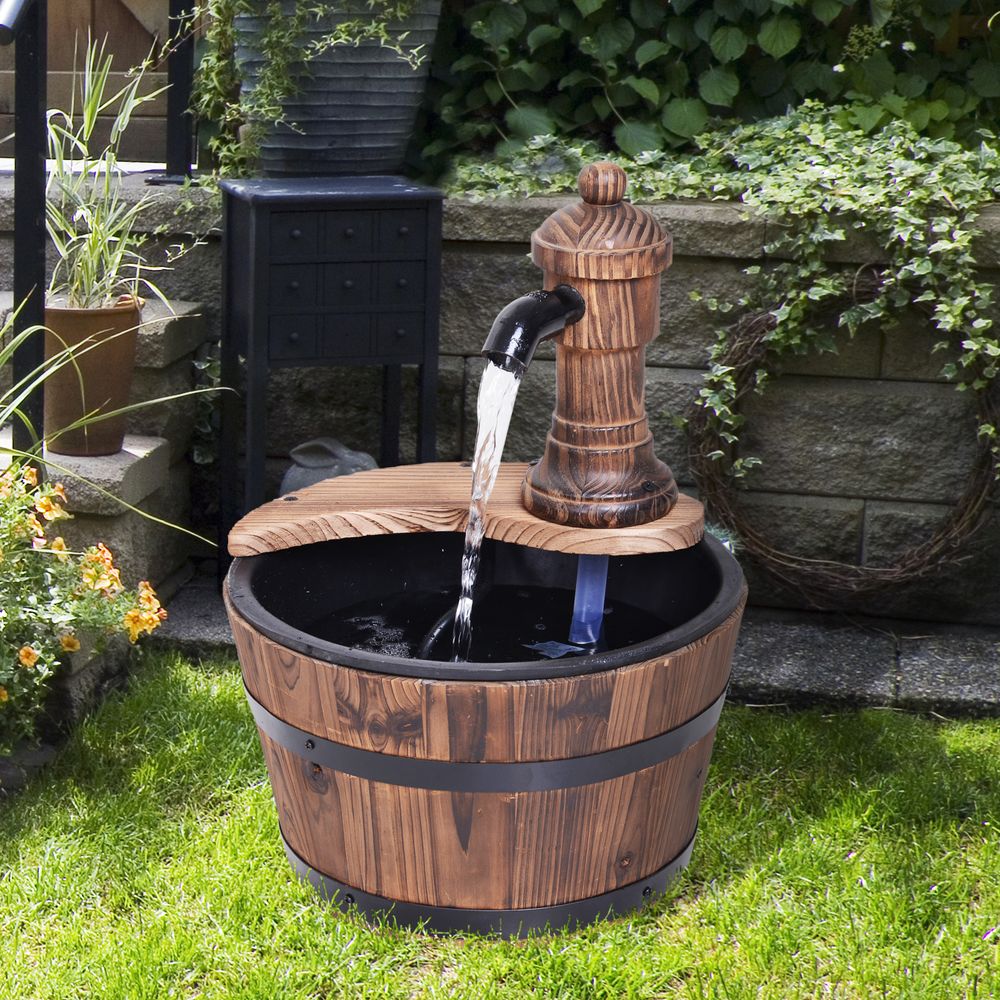 Rustic Barrel Water Pump Fountain with Electric Feature for Garden