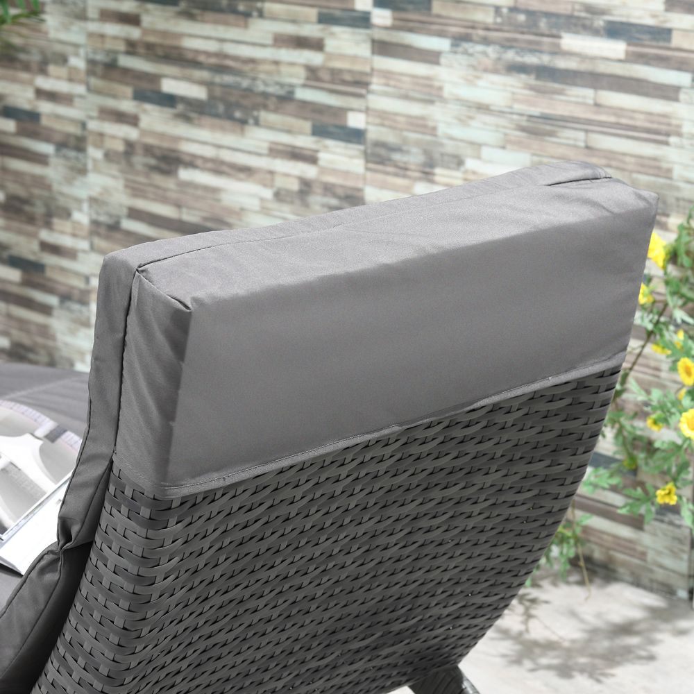 Garden Patio Rattan Wicker Folding Sun Lounger with Grey Cushion