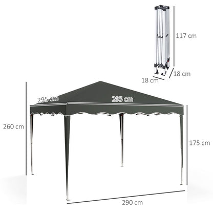 3x3m Pop-Up Gazebo Marquee Tent for Garden with Carry Bag, Grey