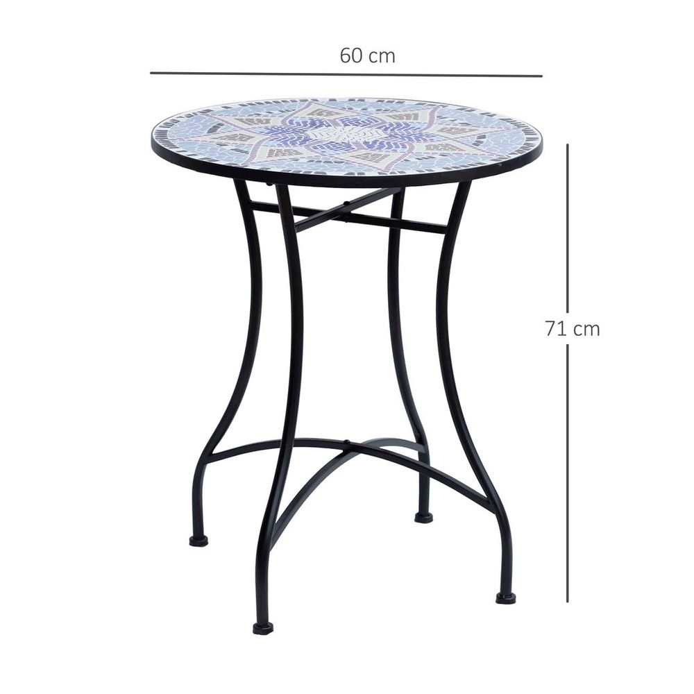 Outsunny Garden Table, Mosaic Round Patio Side Table with 60cm Ceramic Top