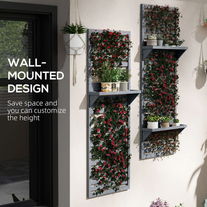 Set of 2 Wall-Mounted Plant Stands: Shelves & Slatted Trellis