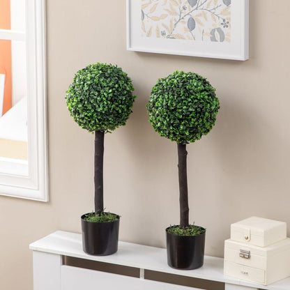 Set of 2 Potted Artificial Boxwood Ball Trees: 60cm, Outdoor