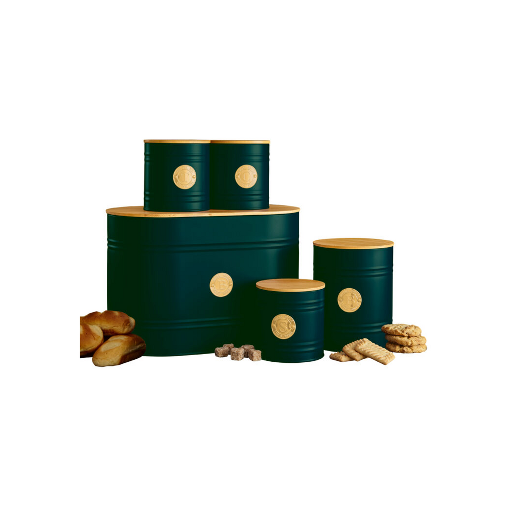 5-Piece Emerald Green Scandi Kitchen Canister Set, Stylish Storage