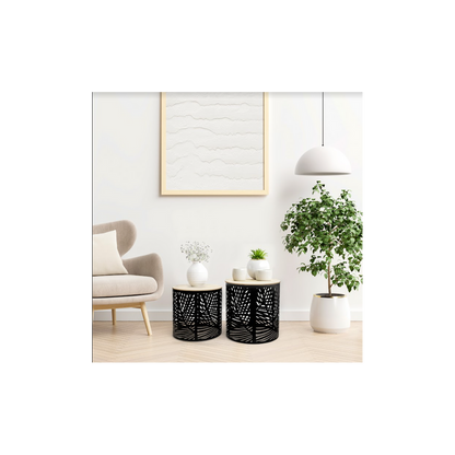 Set of 2 Leaf Cut Basket Tables, Stylish and Practical