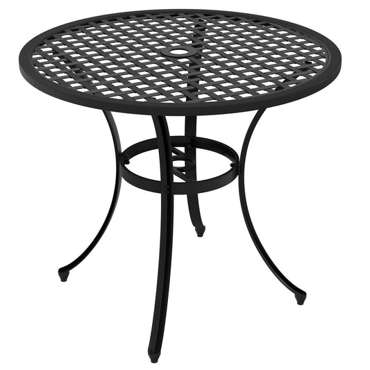 Black Cast Aluminium Bistro Table with Umbrella Hole for Balcony