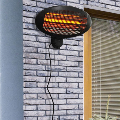 2kW Patio Heater, Wall-Mount Electric with Aluminium Finish and 3 Power Settings