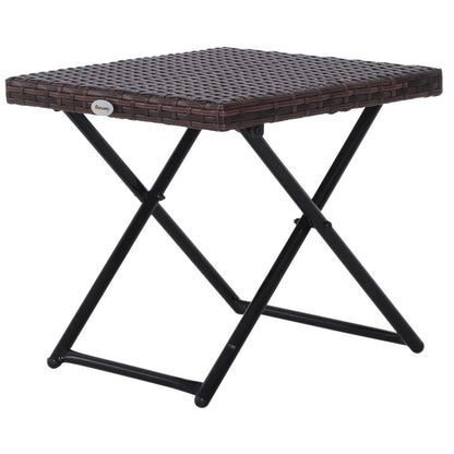 Folding Square Rattan Coffee Table for Bistro or Balcony, Steel Frame