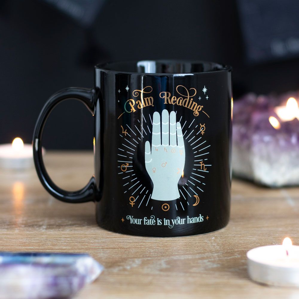 Black Palm Reading Mug, Mystical and Bold