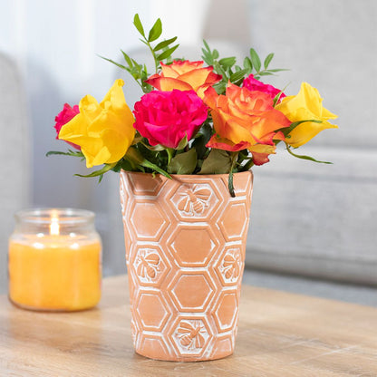 Large Terracotta Plant Pot with Bee and Honeycomb Design, Rustic Charm