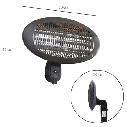 2kW Patio Heater, Wall-Mount Electric with Aluminium Finish and 3 Power Settings