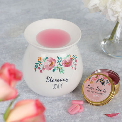 Large Blooming Lovely Wax Melt Burner Gift Set, Elegant Aromatherapy