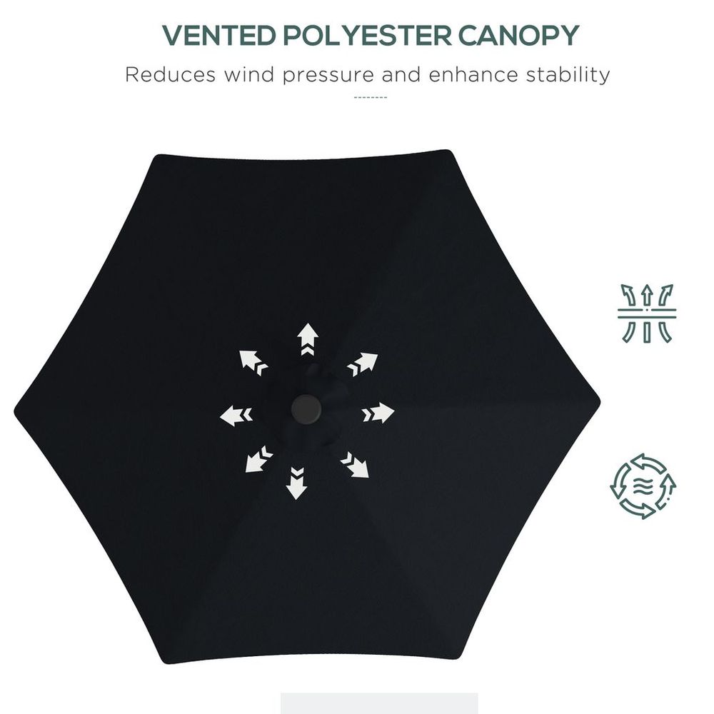 3(m) Cantilever Garden Parasol Umbrella W/ Solar LED and Cover, Black