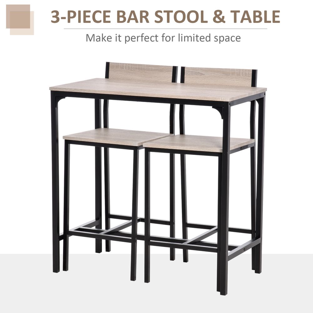 Metal Frame MDF Top Table and Bar Stool Set in Black, Stylish Set