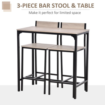 Metal Frame MDF Top Table and Bar Stool Set in Black, Stylish Set