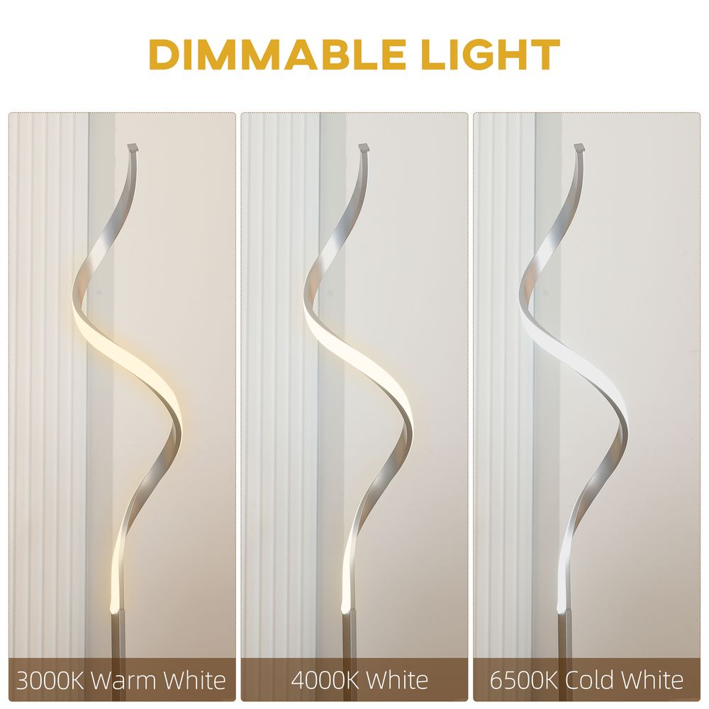 Spiral Floor Lamp with 3 Adjustable Brightness Levels for Living Room, Silver