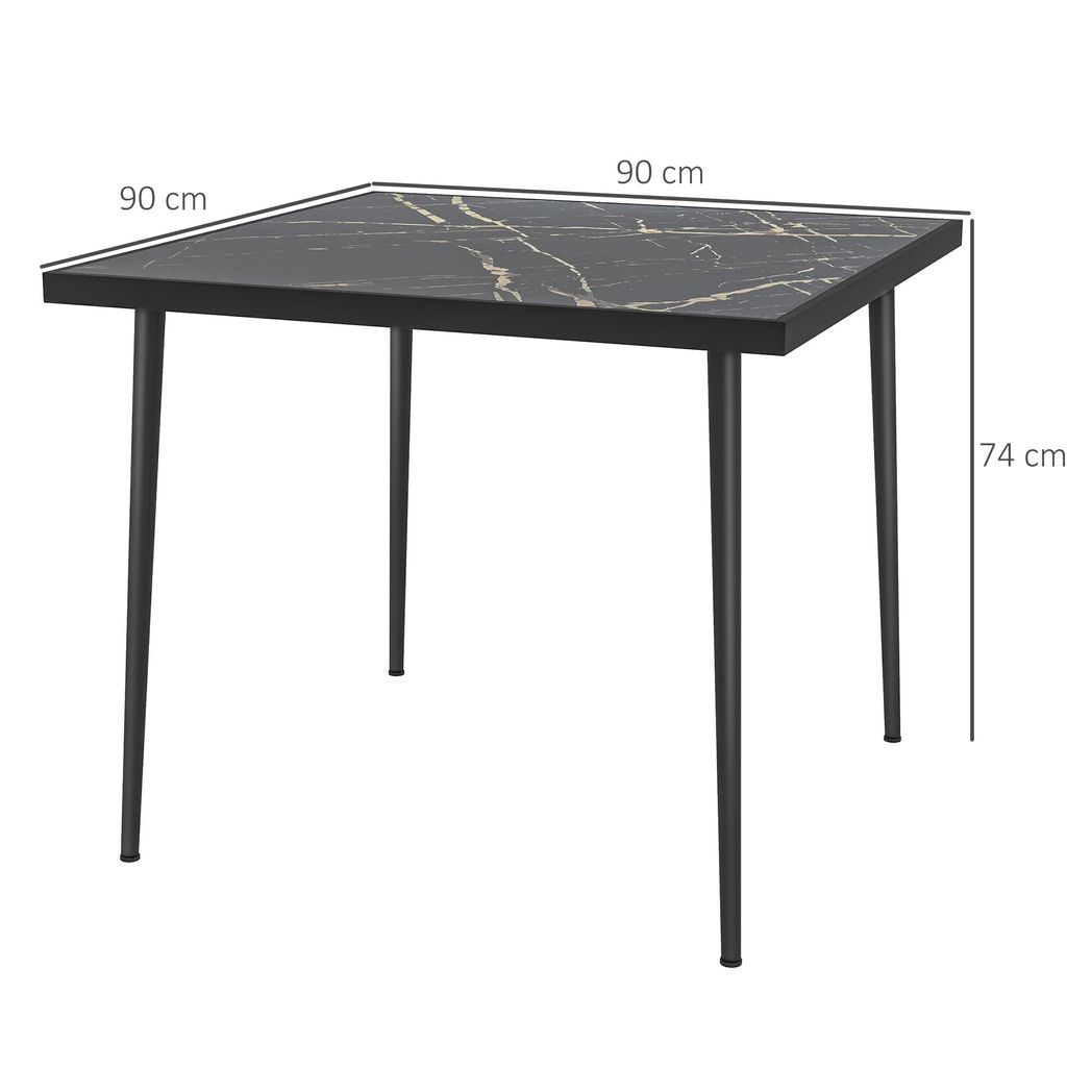 Outdoor Dining Table for 4 with Marble Effect and Tempered Glass Top, Black