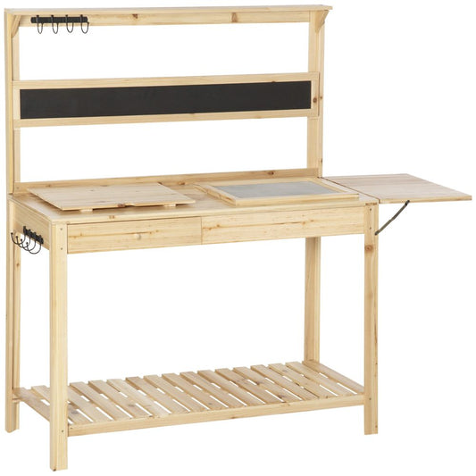 Potting Bench Table Workstation w/ Chalkboard, Sink, Hooks and Drawer