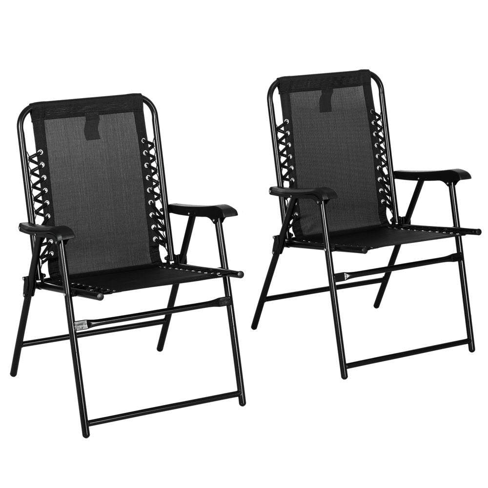 2Pcs Outdoor Patio Folding Chairs, Portable Garden Loungers Black