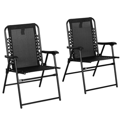 2Pcs Outdoor Patio Folding Chairs, Portable Garden Loungers Black