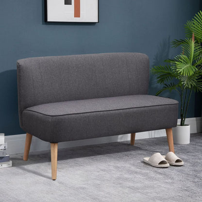 Modern Double Seat Loveseat – Padded Linen Couch with Wood Legs – Dark Grey