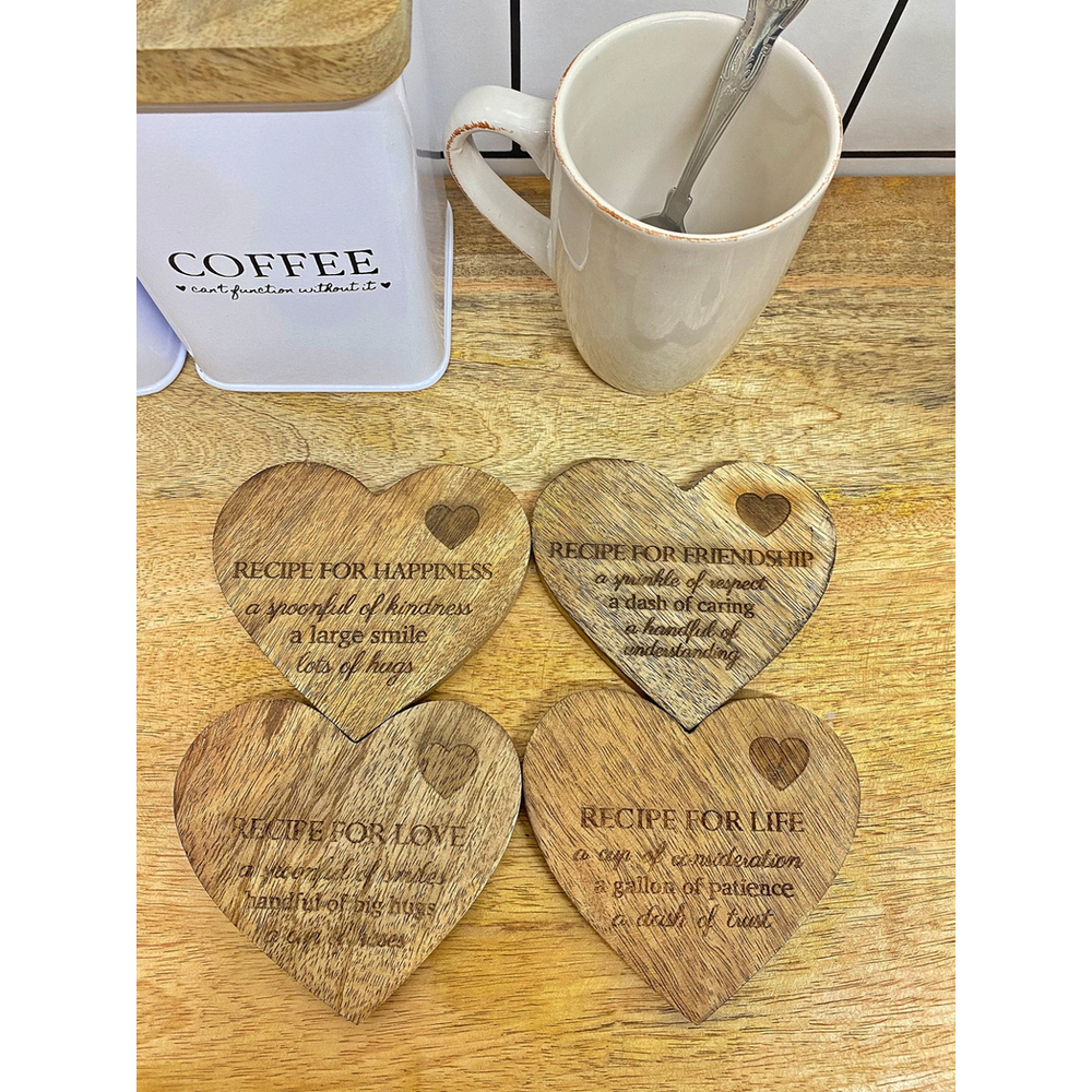 Set of 4 Wooden Heart-Shaped Coasters, Lovely and Functional