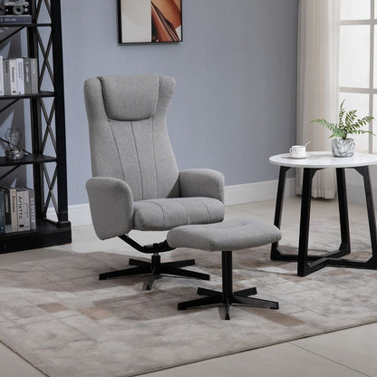 Recliner with Ottoman, Thick Padded Cushion, and Adjustable Back, Light Grey