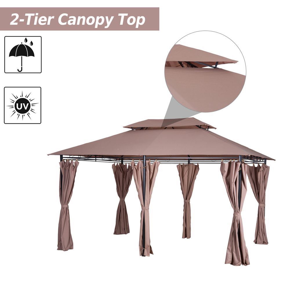 4m x 3m Khaki Pavilion Garden Gazebo with Steel Frame, Outdoor Shade