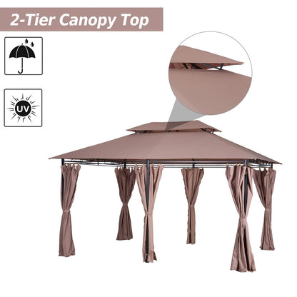 4m x 3m Khaki Pavilion Garden Gazebo with Steel Frame, Outdoor Shade