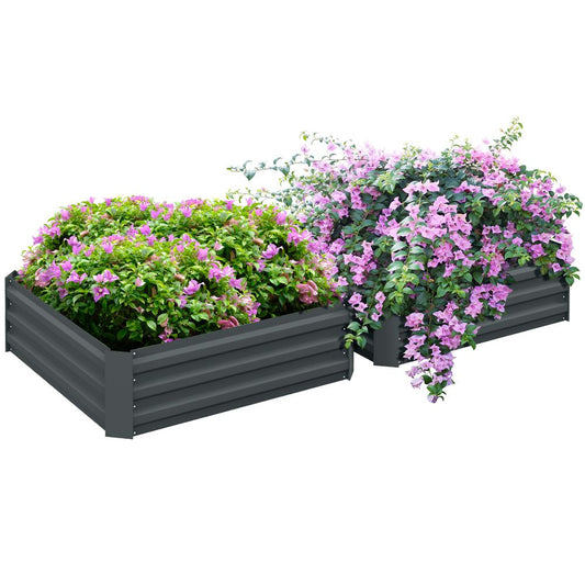 Set of 2 Raised Garden Bed Galvanised Planter Box Easy Setup Dark Grey