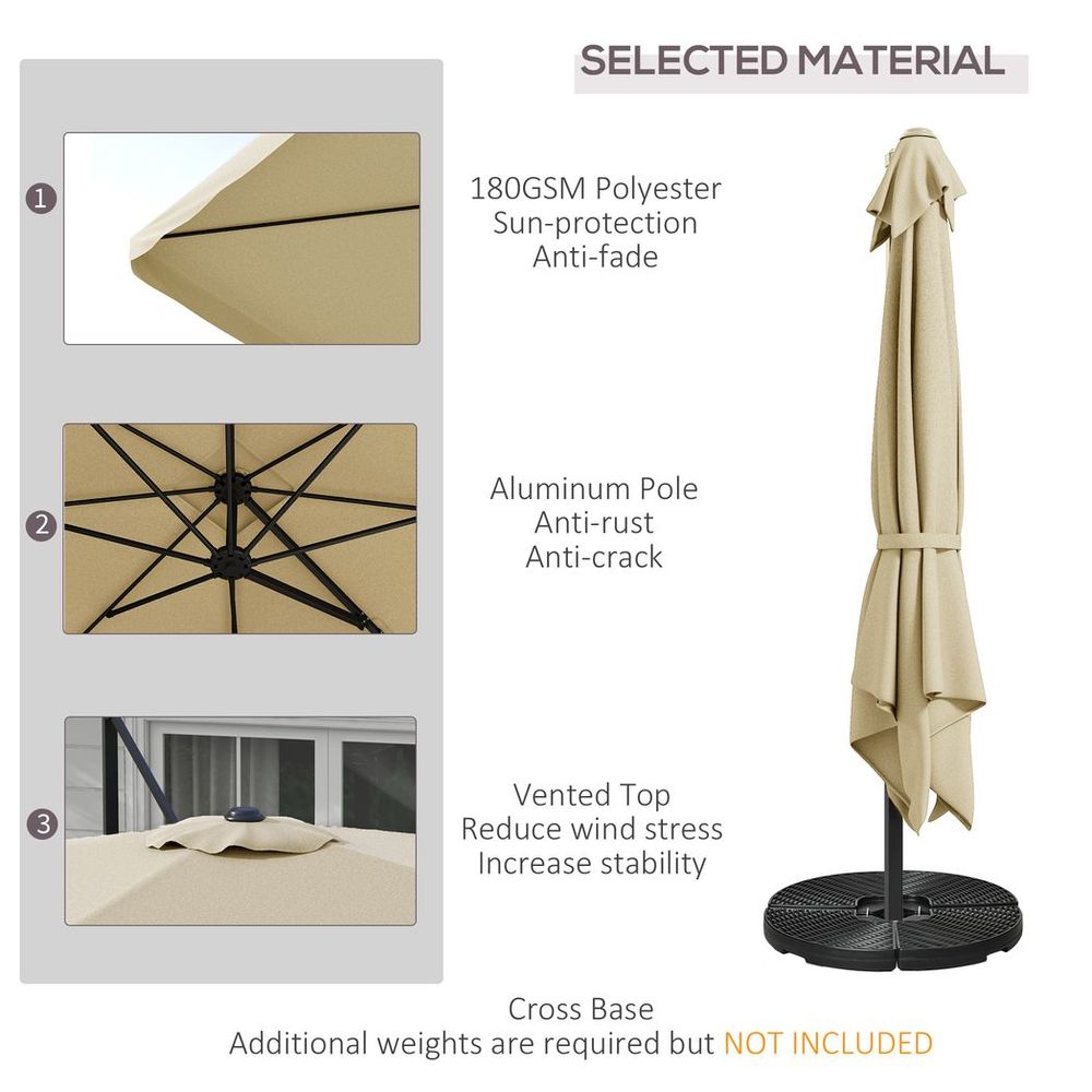 Khaki 3m Garden Parasol with Crank Handle and Tilt for Patio Umbrella