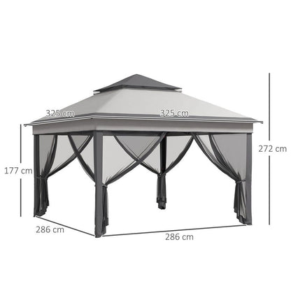 Grey 3x3m Pop-Up Gazebo Tent with Netting, Height Adjustable