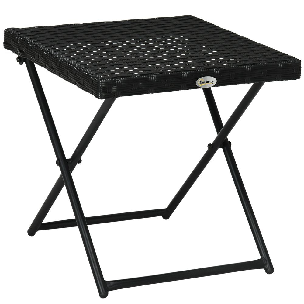 Folding Square Rattan Coffee Table – Ideal for Bistro, Balcony, Garden – Black