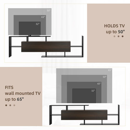 Black and Brown TV Cabinet Unit with Wall-Mounted Shelf & Open Shelves