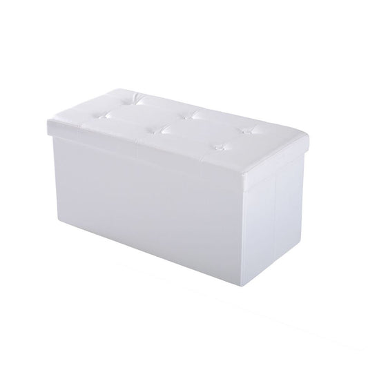 Folding Faux Leather Storage Cube Ottoman Bench Seat PU Cream White