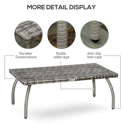 Rattan Coffee Table, Patio Wicker Table with All-Weather Grey