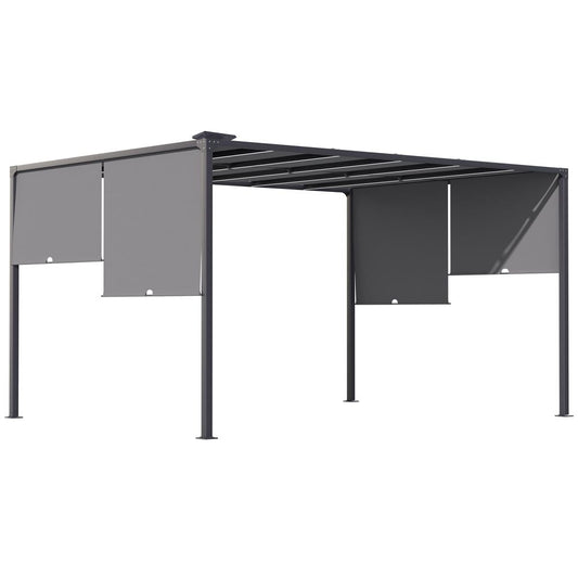 Outsunny 3m x 4m utdoor Garden Pergola with LED Lights Retractable Roof Grey