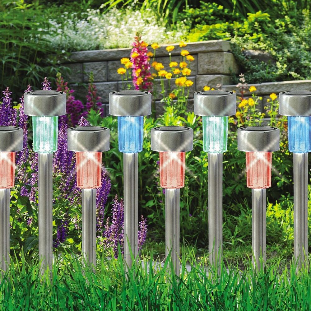 Box of 10 Colour-Changing Solar-Powered Post Lights - Stainless Steel