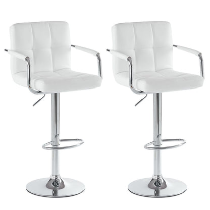 2-Pack 60-80cm Round Bar Stools with 6-Check Cushions, No Armrests, White