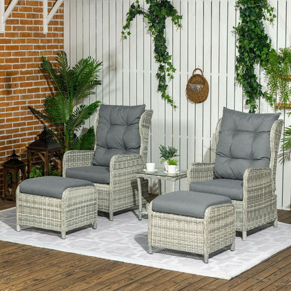 Outsunny Recliner Rattan Sun Lounger w/ Two-tier Table & Cushions, Mixed Grey