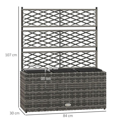 Garden PE Rattan Planter Box with Trellis, Flower Raised Bed, 84x30x107cm