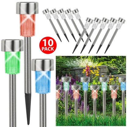 Box of 10 Colour-Changing Solar-Powered Post Lights - Stainless Steel