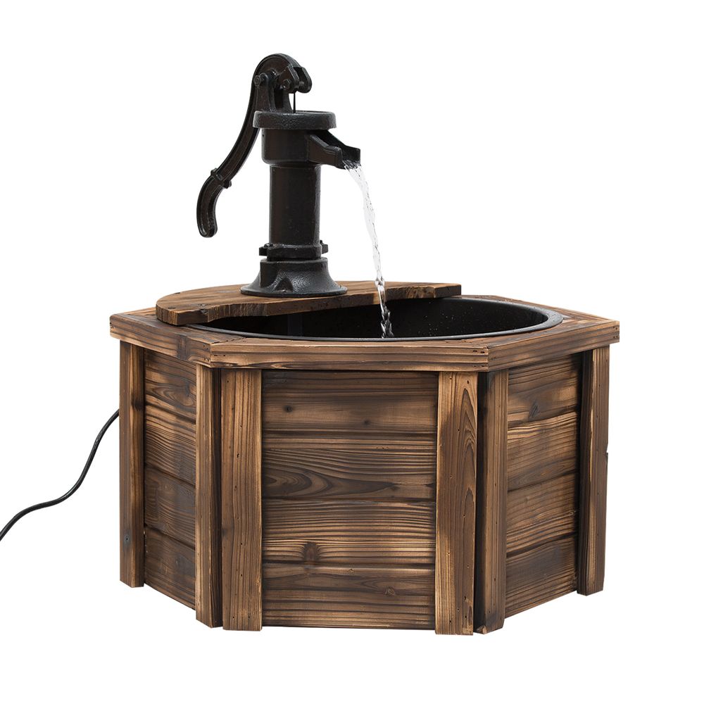 Rustic Fir Wooden Fountain Water Fountain w/ Pump, Carbonized Color