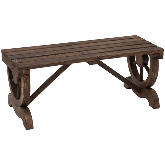Rustic Wooden Wheel Bench 2-Person Seat - Brown Chair Loveseat Park