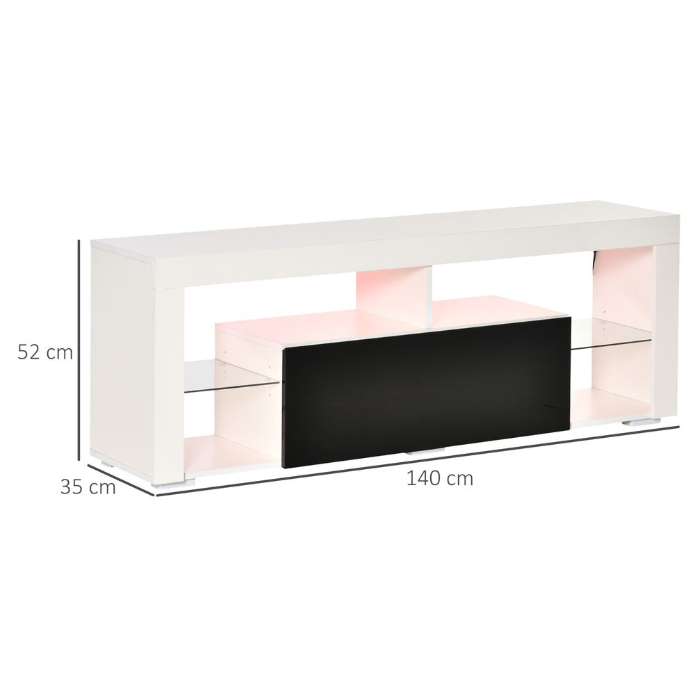 HOMCOM 140cm TV Stand Cabinet High Gloss TV Stand Unit  LED RGB Light Storage