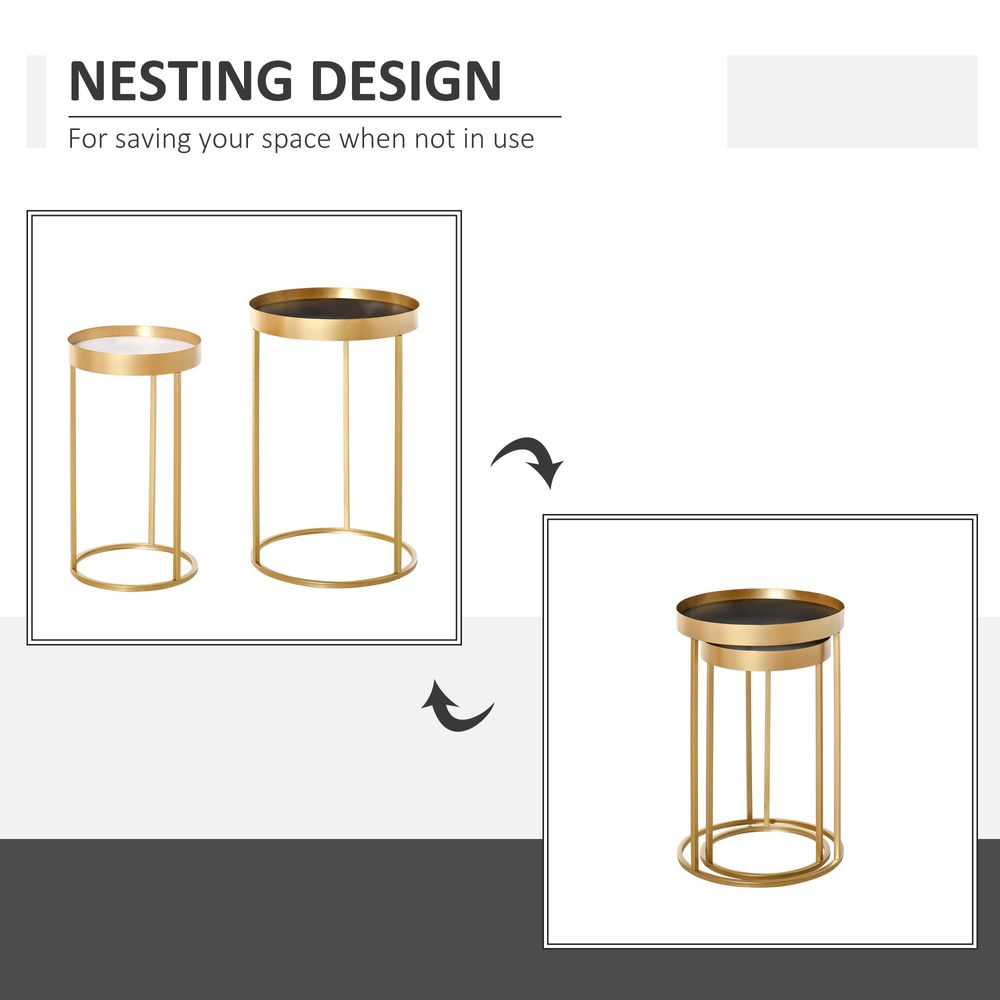 HOMCOM Nesting Coffee Tables Set of 2 Modern Gold End Tables Home Office