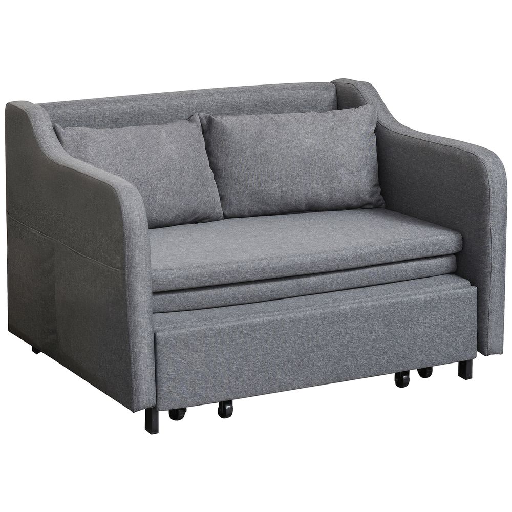 Pull Out Sofa Bed, Fabric 2 Seater Sofa Couch for Living Room, Grey