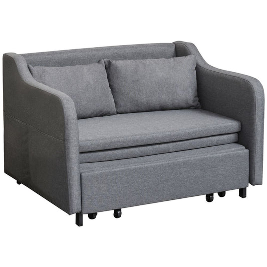 HOMCOM Pull Out Sofa Bed, Fabric 2 Seater Sofa Couch for Living Room, Grey
