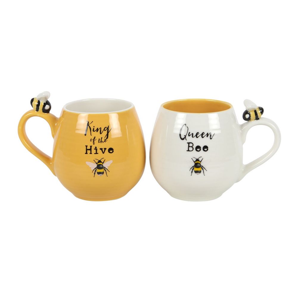 Bee Happy King and Queen Couples Mug Set, Perfect for Partners