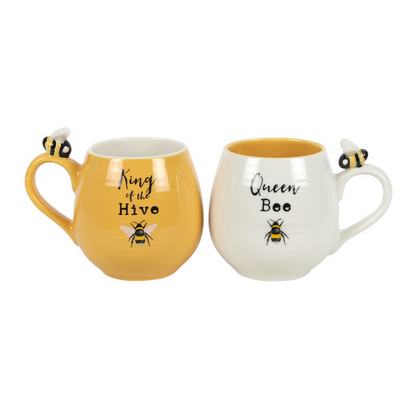 Bee Happy King and Queen Couples Mug Set, Perfect for Partners