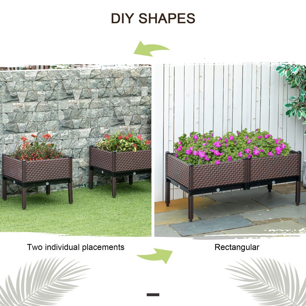 Set of 2 Raised Bed, Elevated Planter Box & Self-Watering Design & Drainage Holes